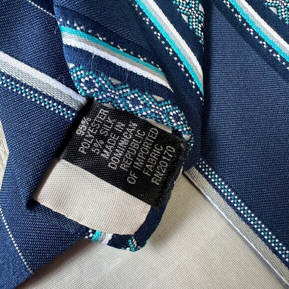 Vintage Envoy Blue Diagonal Stripe Tie Silk Blend 80s - Picture 4 of 5